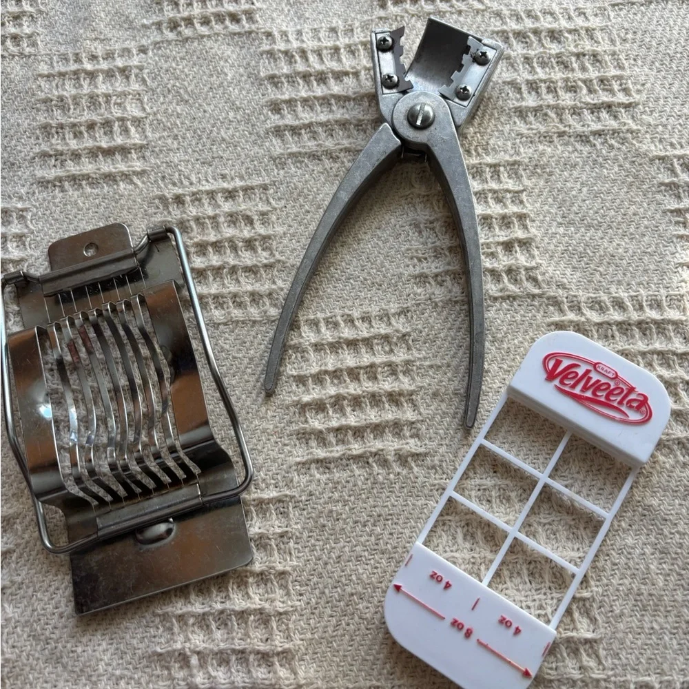 Lot of 3 Vintage Cooking Utensils Egg Slicer Cheese Slicer and Texas Nut Cracker